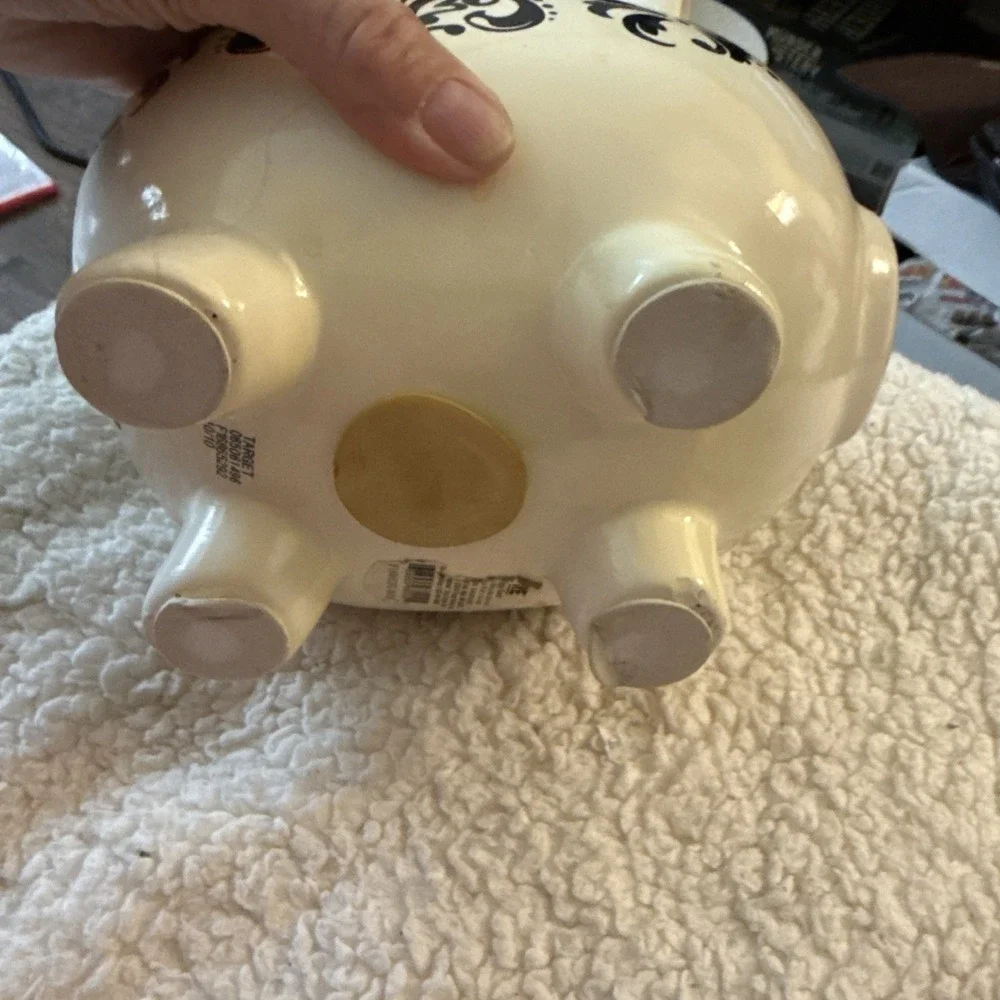 Target Pig Piggy Coin Money Bank White & White Scroll Design RE 2010